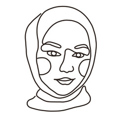 Line art illustration portrait of a muslim women