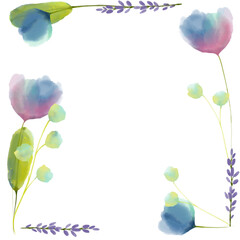 Fototapeta premium Abstract colorful floral frame, digital watercolor