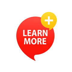 Learn more on speech bubble. Red button. Vector illustration