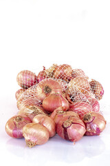 chalote onions on white background