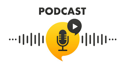 Podcast logo. The microphone icon. Podcast radio icon. Studio microphone with webcast. Audio record concept. Studio Microphone Table Podcast. Vector illustration