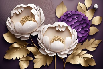 Abstract flower paper cut background. Beautiful delicate pastel peonies. AI