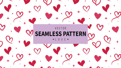 Hand drawn valentine Seamless pattern retro groovy style. With valentines day elements.