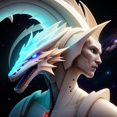 Dragon Man Split Fantasy Character Concept. Generative AI.