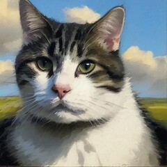 Beautiful female cat portrait in digital artwork 