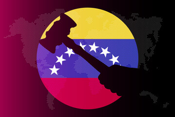 Venezuela flag with judge gavel, corruption concept, law or legal result, news banner