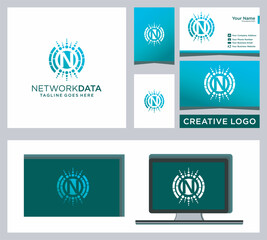 network logo inspiration, with letter N and business card concept