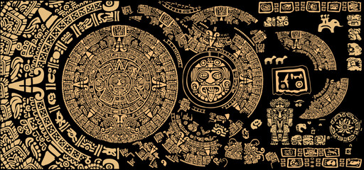 Background of signs and symbols of the ancient civilizations of America Maya and Aztec .