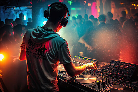 DJ Scratching Records in a Crowded Nightclub, generative ai