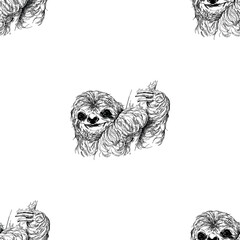 Seamless pattern of hand drawn sketch style Sloths isolated on white background. Vector illustration. - 568553345