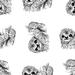Seamless pattern of hand drawn sketch style Sloths isolated on white background. Vector illustration. - 568553397
