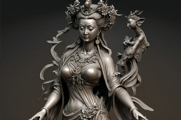 Fototapeta na wymiar Beautiful Chinese goddess statue 3d concept, Illustration Graphic Design with Generative AI.