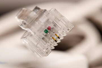 Close detail of an ethernet head, ethernet network cable, ethernet socket. Concept of internet, wold wide web and interconnected world
