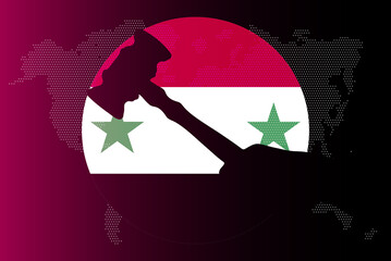 Syria flag with judge gavel, corruption concept, law or legal result, news banner
