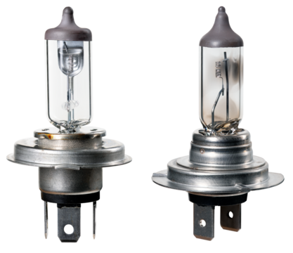 Two different bulbs for car headlights on an isolated background.