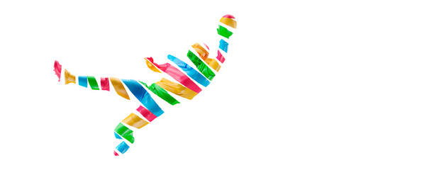 Abstract silhouette of a NFL american football player man in action isolated white background.