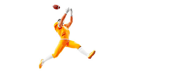 Realistic silhouette of a NFL american football player man in action isolated white background.
