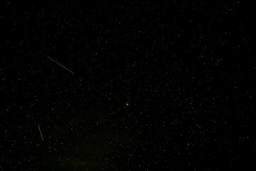 On February 1-2, 2023, the rare green comet C/2022 E3 (ZTF) made its closest approach to earth. This comet with fireball meteors was taken 2/2 at 05:45:36 AM PST (UTC-8) near Ashland Oregon.