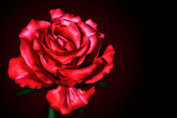 Illustration of a red blooming rose close-up on a dark backgroun