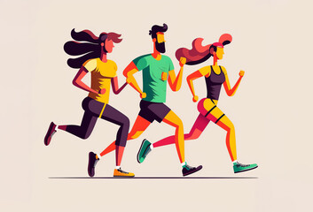 Group of people going for a run. Generative ai
