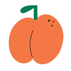 Cute peach fruit. illustration isolated on white background. Simple doodle art, funny cartoon icon
