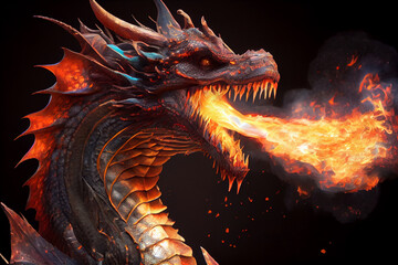 Fototapeta na wymiar Fire Spitting Dragon. generative AI