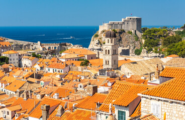 Naklejka premium Panorama Dubrovnik Old Town roofs. Tourist attraction. Europe, Croatia