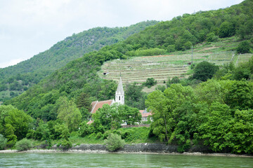 Fototapeta na wymiar Wachau Valley Scenery By Danube River