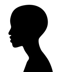 Naklejka na ściany i meble Black silhouette of the head of a young black man in profile isolated on white. Vector illustration