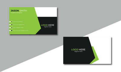 Modern vector business card, green business card template, double-sided business card design  