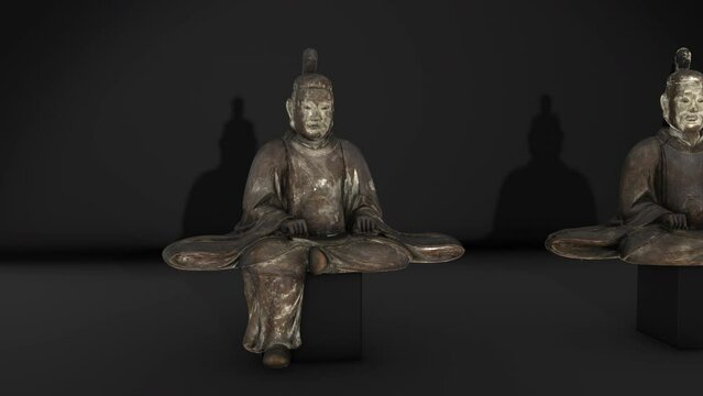 Pair of Guardian Figures - Zuishin - Zoom in Sx- 3d animation model on a black background