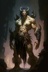 Scary monster with claws on his hands, painting, mutant, dark fantasy, art illustration 