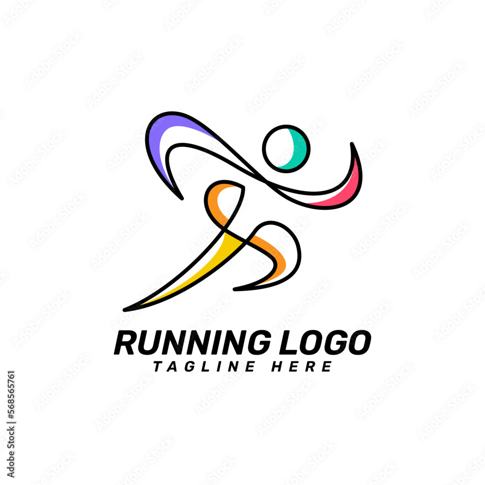 Poster Running Logo Design with Colorful Minimalist Runner Pose Concept.