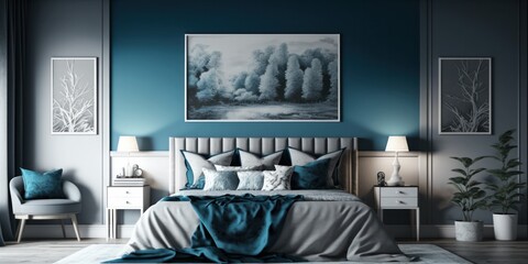 Bedroom Mockup Illustration With Silver and Blue Color Scheme