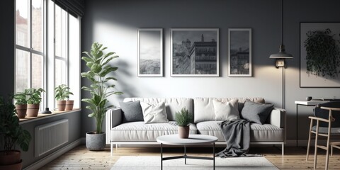 Living Room Mockup Illustration With Silver and Grey Color Scheme
