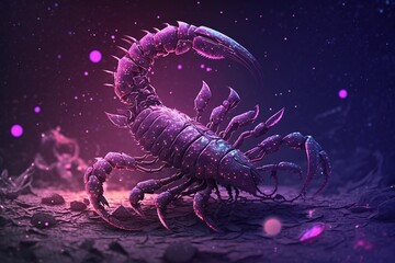 Scorpion zodiac sign in blue and pink colors - obrazy, fototapety, plakaty