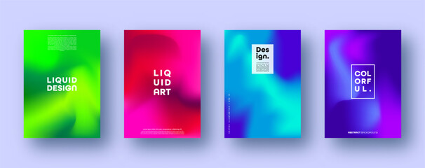 Colorful modern abstract backgrounds with neon red, green, blue, purple, yellow and pink gradient. Dynamic color flow poster, banner. Vector illustration.