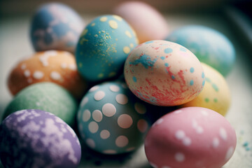 Fototapeta premium Colorful Easter eggs prepared for the celebration. Ai generated.