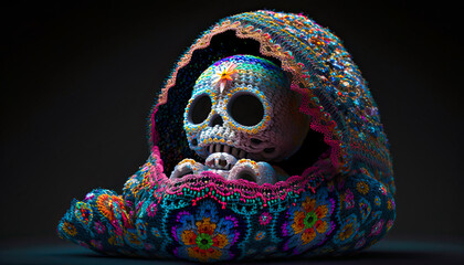 Dia de los muertos, 07. Cinco de Mayo series, Colorful mexican culture traditional skull. Day of the dead, Generative AI