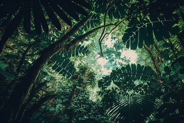 Obraz premium a forest filled with lots of green trees and leaves on top of it's branches and leaves on the bottom of the trees and bottom of the leaves. generative ai