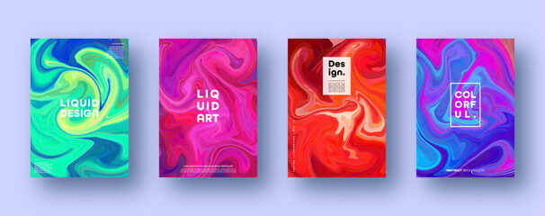 Colorful abstract geometric background. Liquid dynamic gradient waves. Fluid marble texture. Modern covers set. Vector illustration