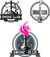Collection of vector logos of smoking club with hookah
