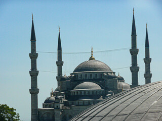 Fototapeta na wymiar The dome and minarets of the Hagia Sophia Grand Mosque in Istanbul
