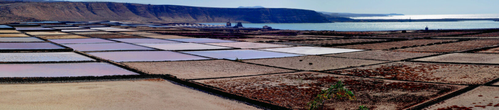 The panoramic view of the desalinization ponds in Lanzarote. 