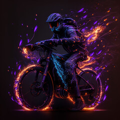 a man on a bicycle wearing a helmet emitting purple fire logo avatar