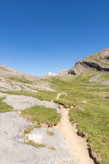 Stunning Pyrenees mountains view with canyon and dramatic landscape in National Park. Spain.