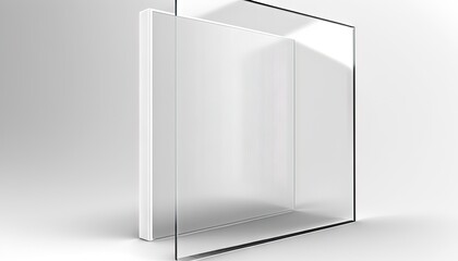  a glass block with a shadow on a white background with a shadow on the wall and a shadow on the wall behind it that is a rectangular shape.  generative ai