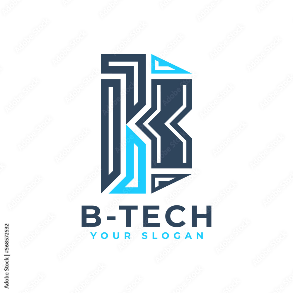 Poster Abstract Initial Letter B Logo Design with Digital Tech Style Concept.