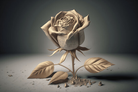 Rosa di gesso bianco con dettagli dorati su sfondo uniforme generata dall'AI