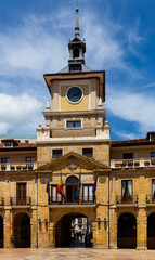 Facade of City hall of Oviedo in summer day. Constitution square; Oviedo; Asturias; Spain